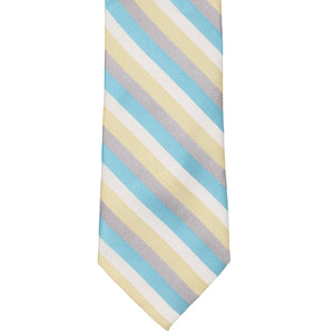 Turquoise and yellow striped tie, front view