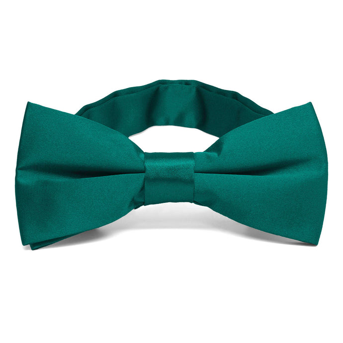Teal bow tie, close up front view