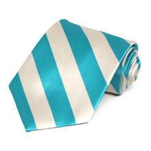 Load image into Gallery viewer, Turquoise and Cream Striped Tie