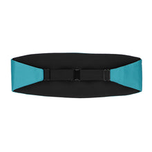 Load image into Gallery viewer, The back of a turquoise cummerbund, including the black elastic band