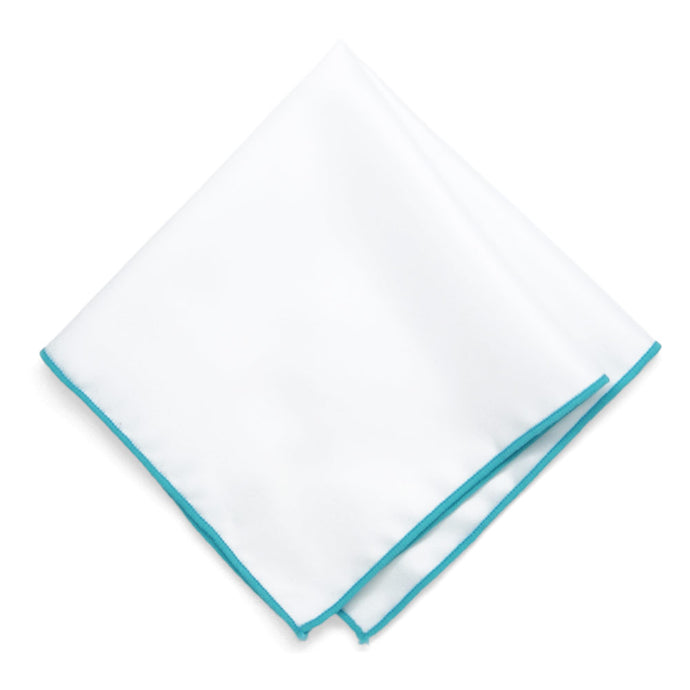 Turquoise Tipped White Pocket Square