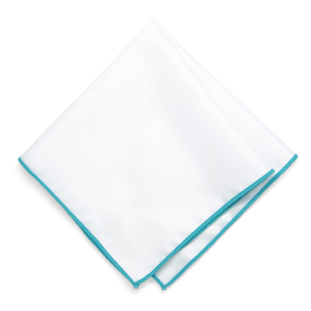 Turquoise Tipped White Pocket Square