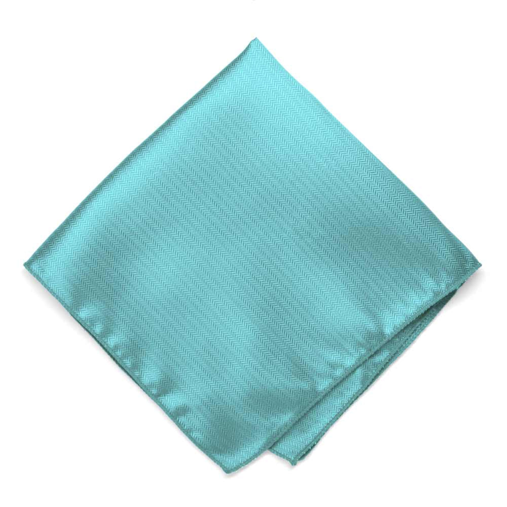 Turquoise Herringbone Silk Pocket Square