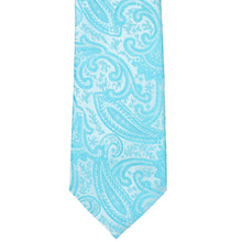 Load image into Gallery viewer, Turquoise paisley extra long necktie, flat front view