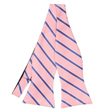 Load image into Gallery viewer, Pink, blue and white pencil striped self-tie bow tie, untied front view