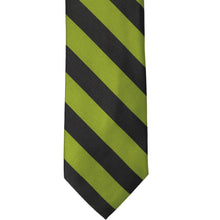 Load image into Gallery viewer, The front of a wasabi and black striped tie, laid out flat