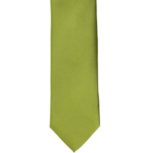 Front bottom view of a slim tie in wasabi green