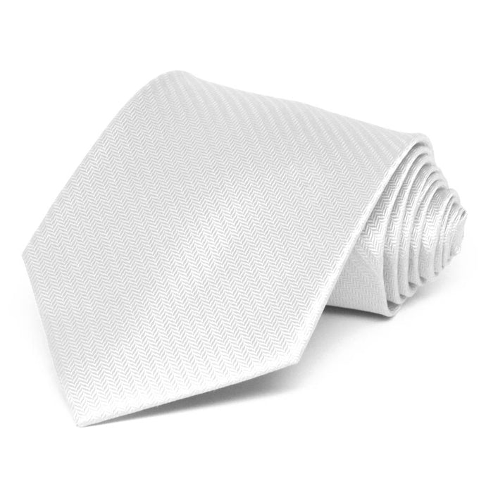 White Herringbone Silk Extra Long Necktie