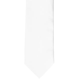 Front view of a solid white necktie