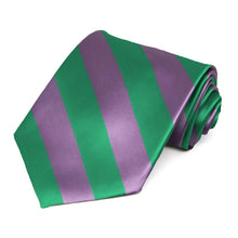 Load image into Gallery viewer, Wisteria Purple and Kelly Green Striped Tie