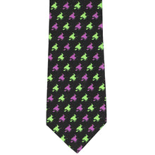 Load image into Gallery viewer, Front view of a witch necktie in black, green and purple