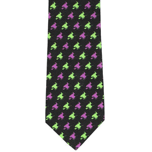 Front view of a witch necktie in black, green and purple