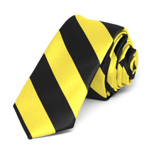 Load image into Gallery viewer, Yellow and Black Striped Skinny Tie, 2&quot; Width