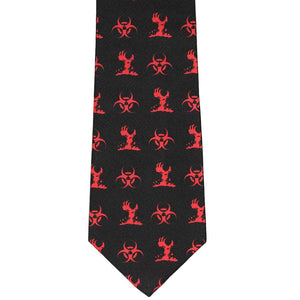 Front view of a black and red zombie necktie