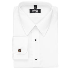 Load image into Gallery viewer, Brown and turquoise floral pattern fabric cufflinks on a white dress shirt