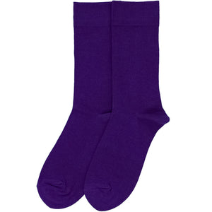 A pair of men's amethyst purple socks, laid out flat
