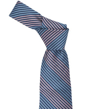 Load image into Gallery viewer, Blue and pink knotted striped tie on a white background