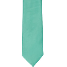 Load image into Gallery viewer, The front of an aquamarine slim tie, laid out flat