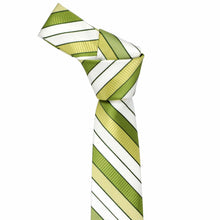 Load image into Gallery viewer, Knot on an asparagus green striped pattern slim tie