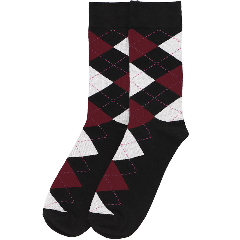 Men's Black and Burgundy Argyle Socks TieMart