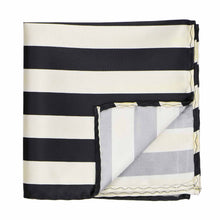 Load image into Gallery viewer, A black and ivory pocket square with the outside corner flipped up to show back side