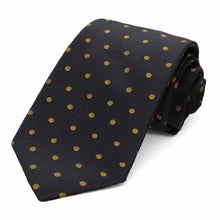 Load image into Gallery viewer, Black and old gold polka dot necktie