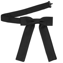 Load image into Gallery viewer, A pre-tied black kentucky colonel tie with the band collar open
