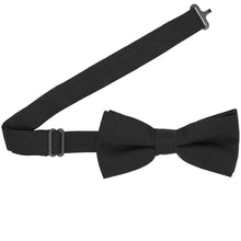 Load image into Gallery viewer, A black matte pre-tied bow tie with the collar open