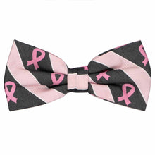 Load image into Gallery viewer, A pink and black striped pink ribbon silk bow tie