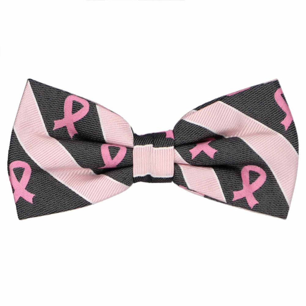 A pink and black striped pink ribbon silk bow tie