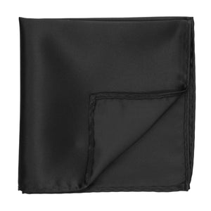 A black pocket square with the corner flipped up to show the backside