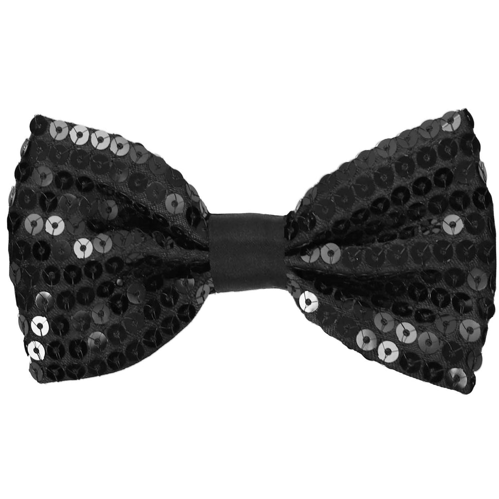 A pre-tied black sequin bow tie