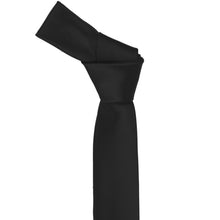 Load image into Gallery viewer, A black skinny necktie with a knot tied at the top