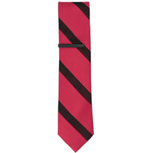 Load image into Gallery viewer, A solid black tie bar on a red and black striped skinny tie