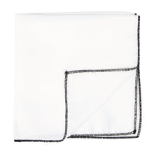 Load image into Gallery viewer, White pocket square with black tipping, folded to show inside