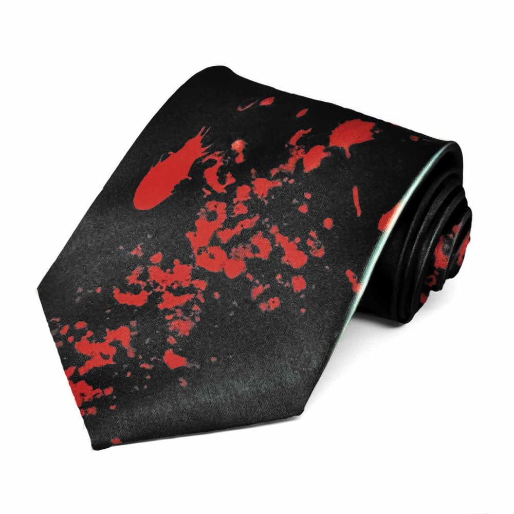 A black tie with a blood splatter design all over