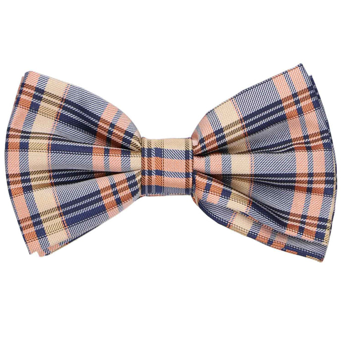 Classic blue and orange plaid pre-tied bow tie