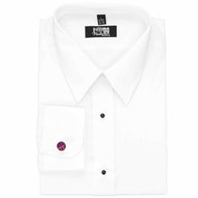 Load image into Gallery viewer, Blue and violet houndstooth fabric cufflinks on a white dress shirt.
