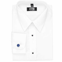 Load image into Gallery viewer, Blue flower pattern fabric cufflinks on a white dress shirt.