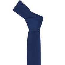 Load image into Gallery viewer, A blue velvet skinny necktie with a knot tied at the top