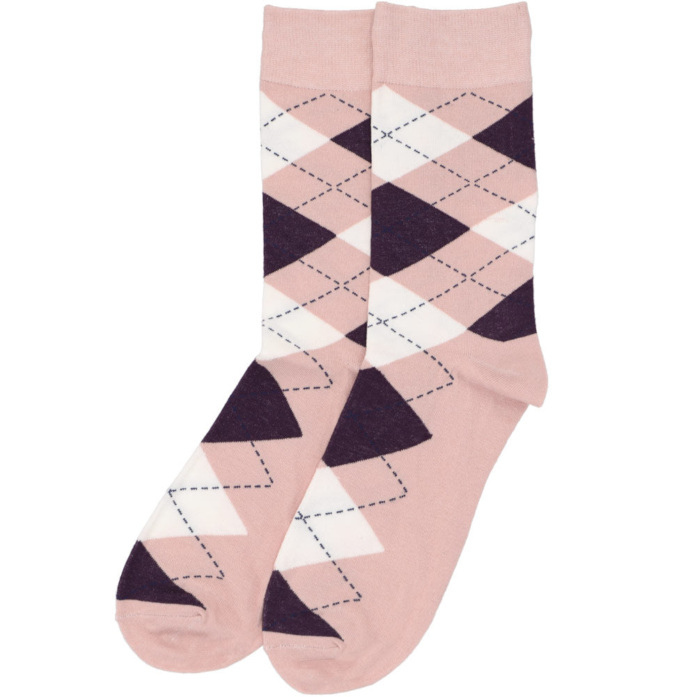 Men's Blush Pink and Eggplant Purple Argyle Socks TieMart