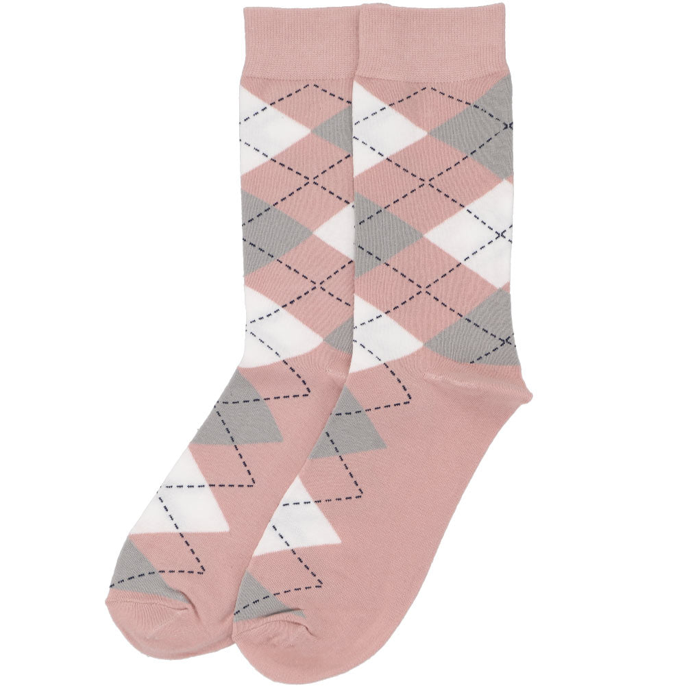 Men's Blush Pink and Gray Argyle Socks TieMart