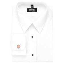 Load image into Gallery viewer, Blush pink cufflink on a white tuxedo shirt