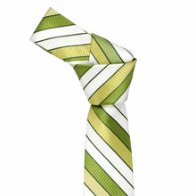 Load image into Gallery viewer, Knot on a boys' asparagus green striped tie