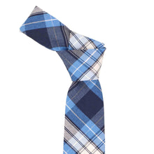 Load image into Gallery viewer, Blue plaid boys' tie with a knot at the top