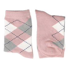 Load image into Gallery viewer, A pair of folded blush pink argyle socks