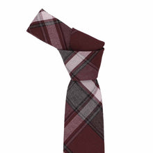 Load image into Gallery viewer, The knot on a boys' burgundy and gray plaid pattern necktie