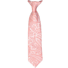 Load image into Gallery viewer, The front of a child-size coral paisley clip-on tie