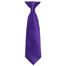 Load image into Gallery viewer, The front of a boys&#39; dark purple clip-on tie, laid flat