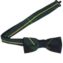 Load image into Gallery viewer, Boys' hunter green and navy plaid uniform bow tie with an open band collar